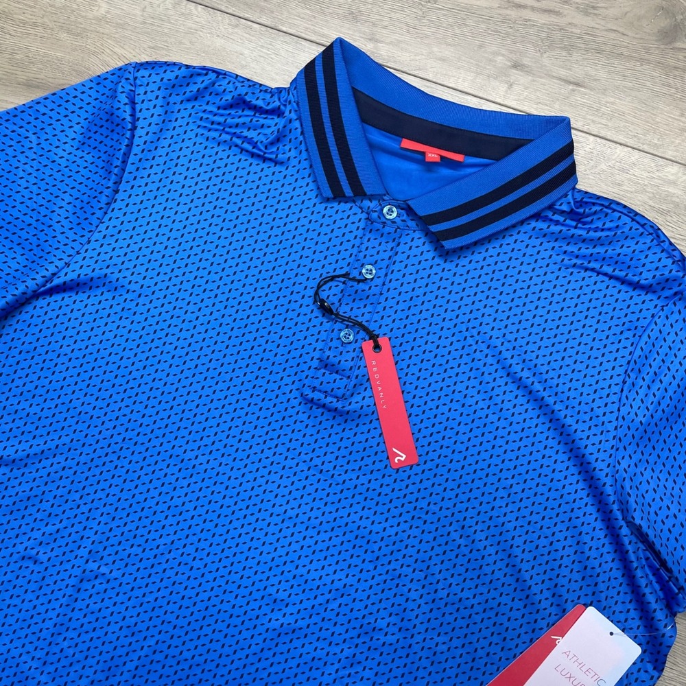 REDVANLY Pascal Polo Mens XXL Marine Blue Geometric Print PUREpoly Golf Shirt